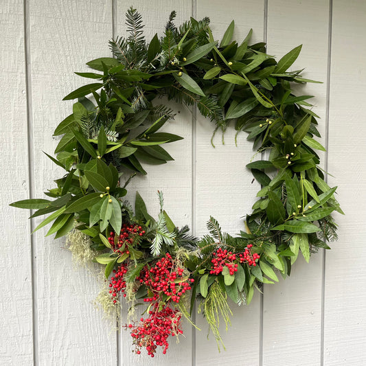Live California Bay Laurel & Balsam Fir Wreath - 28" Ultra Fragrant Natural Holiday Decor